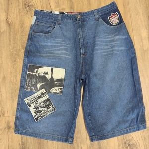 FIRST TEAM RAW BLUE CLASSICS Mens Blue Jean Shorts 38W×15L Cotton Good .